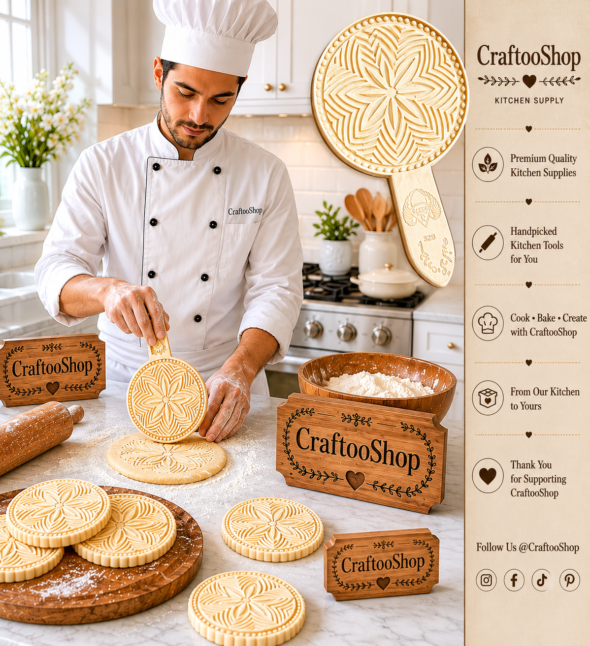 Bread Molds, 4 designs, Cookie Mold, Hand crafted , Plastice PVC Mold, Mamool Mamoul , Unique 1 Big Piece, Baking Chef Gift, Kitchen Supply