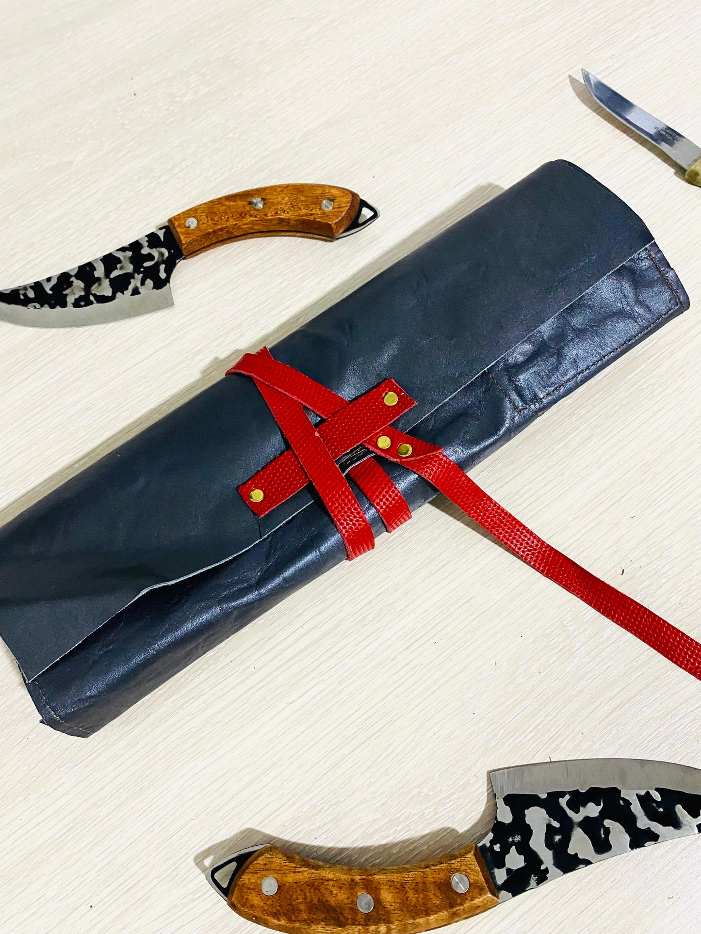 7 Slots Knife Roll, Handmade Chef bag Leather, Genuine Leather Belt Knives Roll,Tools Holder Kitchen Supply Size 9.5inch X13inch