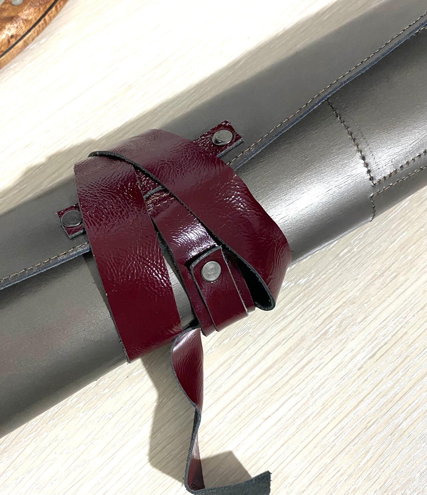 5 Slots Knife Roll, Grey Colour Handmade Chef bag, Cow Genuine Leather Knives Roll, Tools Holder Chefs Kitchen Supply Size 14inchX15.5inch