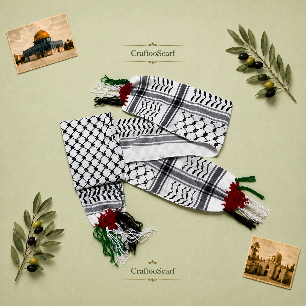 Palestine Kuffiyeh Flag Scarf, Keffiyeh Arabian Arafat Hatta design, Student Graduation, Tie kofyah Scarves Parties, Bandana 52inchX4.2inch (Copy)