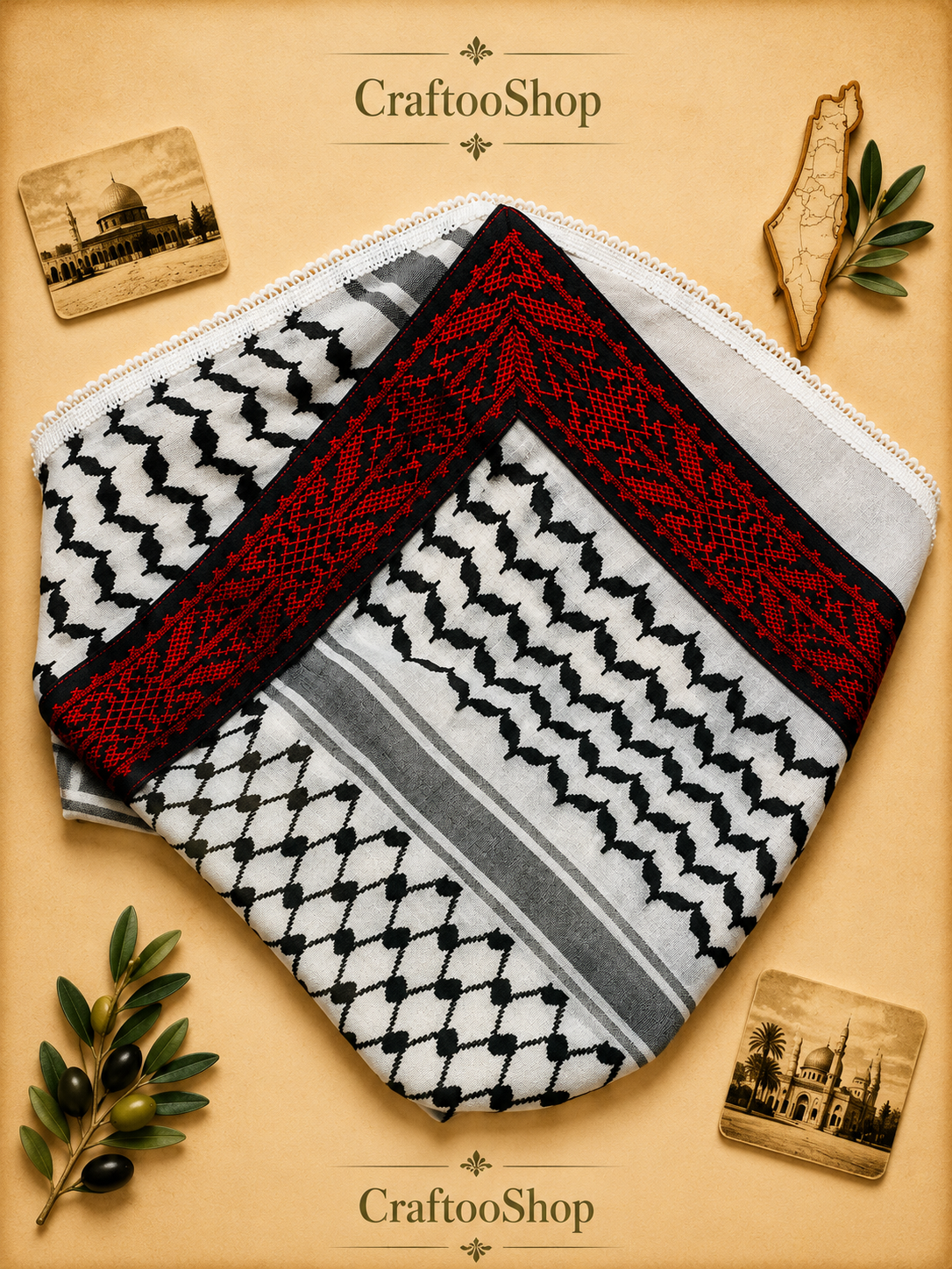 Keffiyeh Tatreez Bandana Scarf, Red Embroidery Falahi Palestine Arafat Kuffyieh Mask, Tie kofyah Headband Kofya Face Cover Vintage dress Size 72X42X48 Centimeters (Copy)