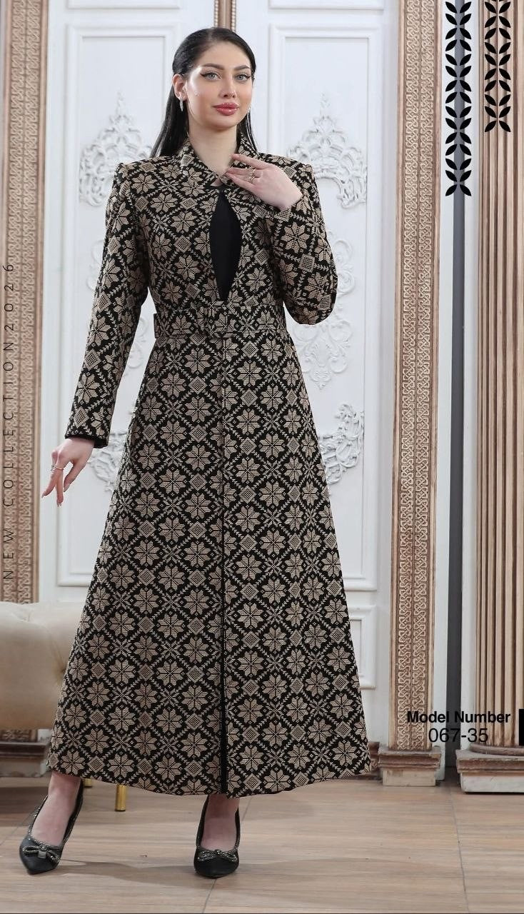 Jacket Special Occasion Long Sleeves Dress, Embroidery Parties Dress, Vintage Style, Heritage Palestinian Jordanian Wedding, Traditional Tatreez Thobe Embroiderey