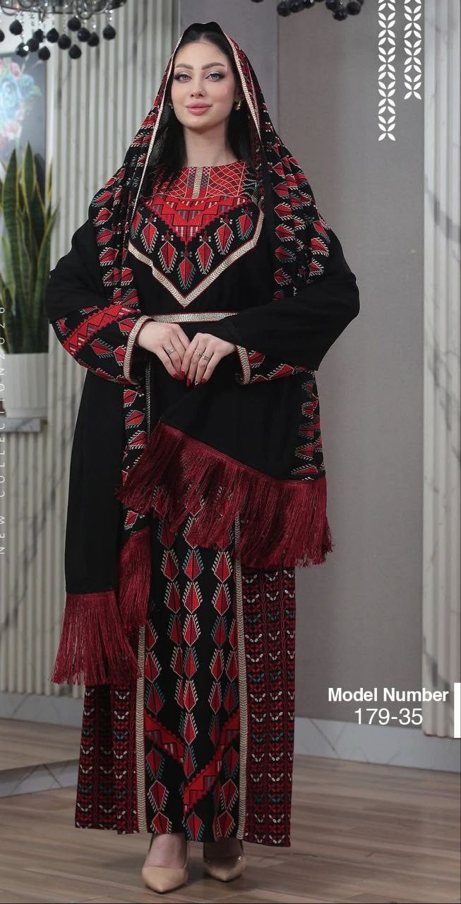 Thobe Tatreez Embroidery Palestine Dress, Vintage Style, Heritage Palestinian Traditional Tatreez Embroidery