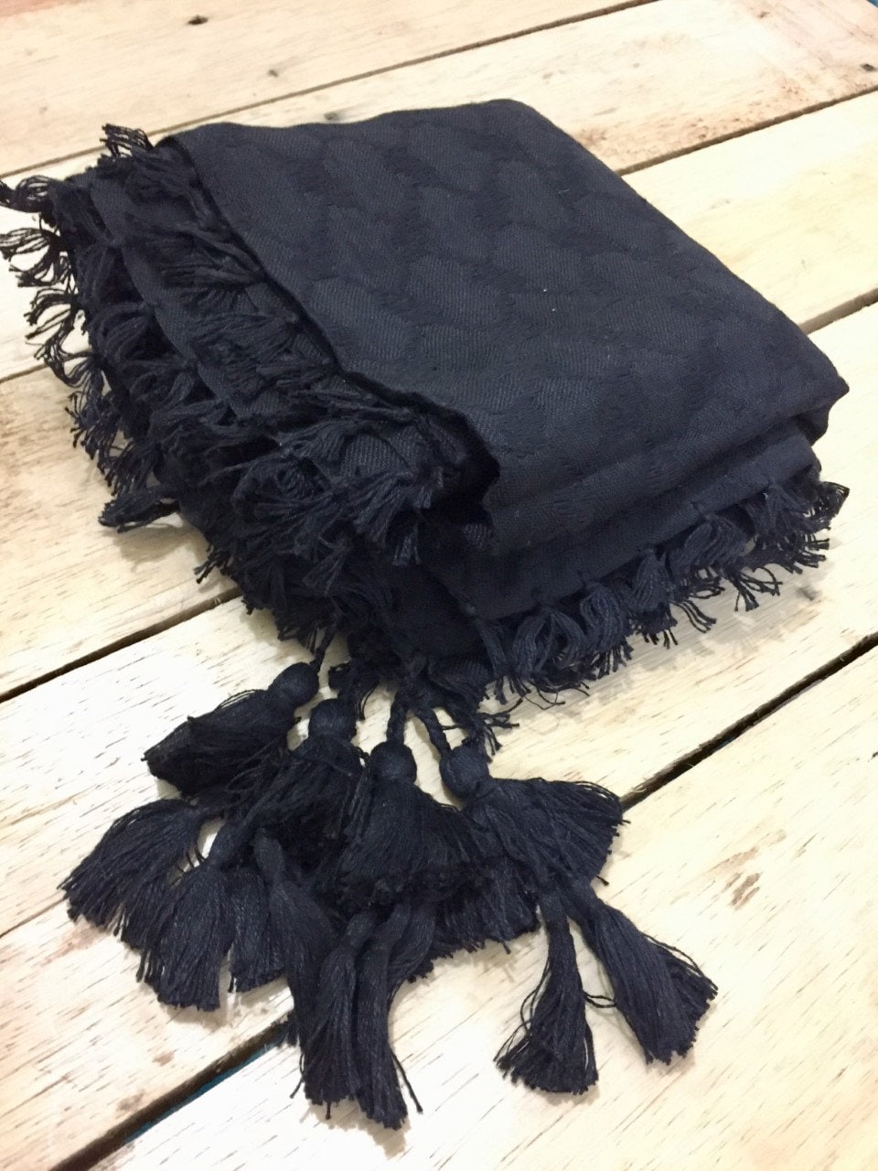 Black Keffyeih Palestine Scarf, Unique Arab Scarf face Cover, Headwear, Vintage Dress Hatta Shemagh Kuffyieh Unisex Face Mask Woven Stitched