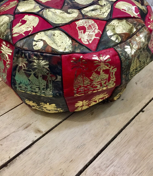 Leather Vintage Arab Pouf , Moroccan pouf, Berber Pouf, ottoman pouf, leather pouf, bohemian decoration, Vintage Genuine Leather