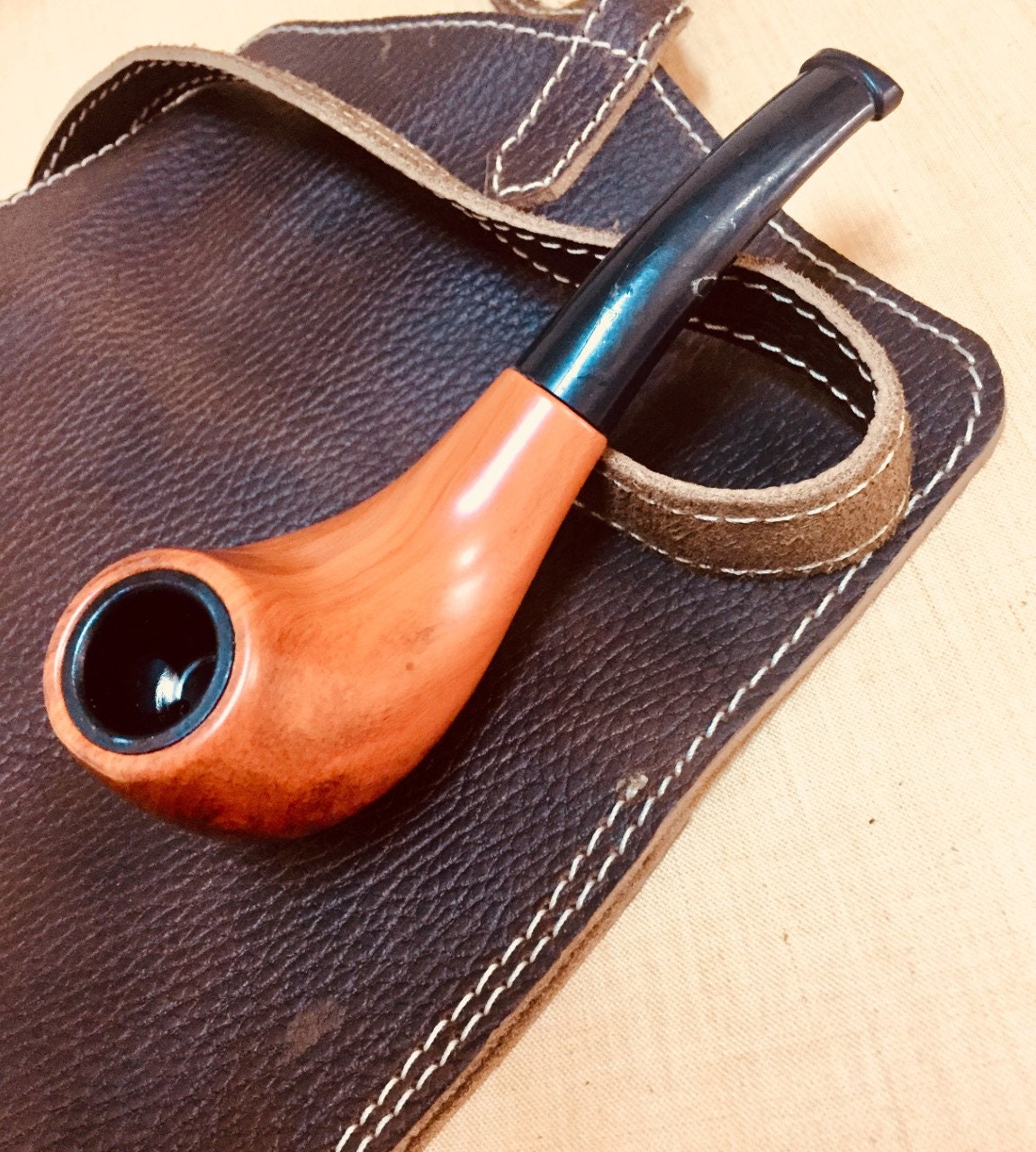 Pipe Pouch, Personalized Natural Genuine Cow Leather Bag, Small Case , Handmade handcrafted, Dimensions 20cmX11cm