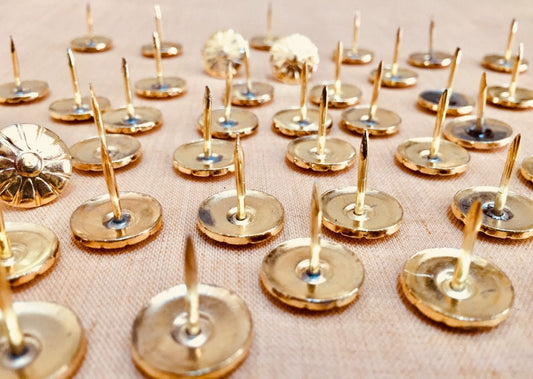 120 Decorative Upholstery Metal Nails - Gold Color Nails, tacks, Box thumb tacks, Push Pins, Sofa nail Door Gate furniture nails , Strong Solid
