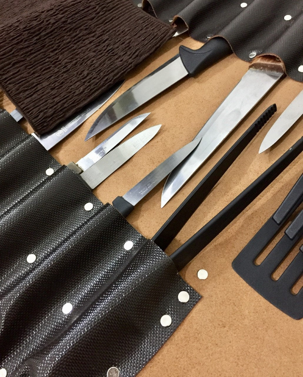 15 Slots knife roll, handCrafted Chefs bag holder, Genuine Leather with long strap , Knives Roll Holder Bag , kitchen supply 55cmX70cm