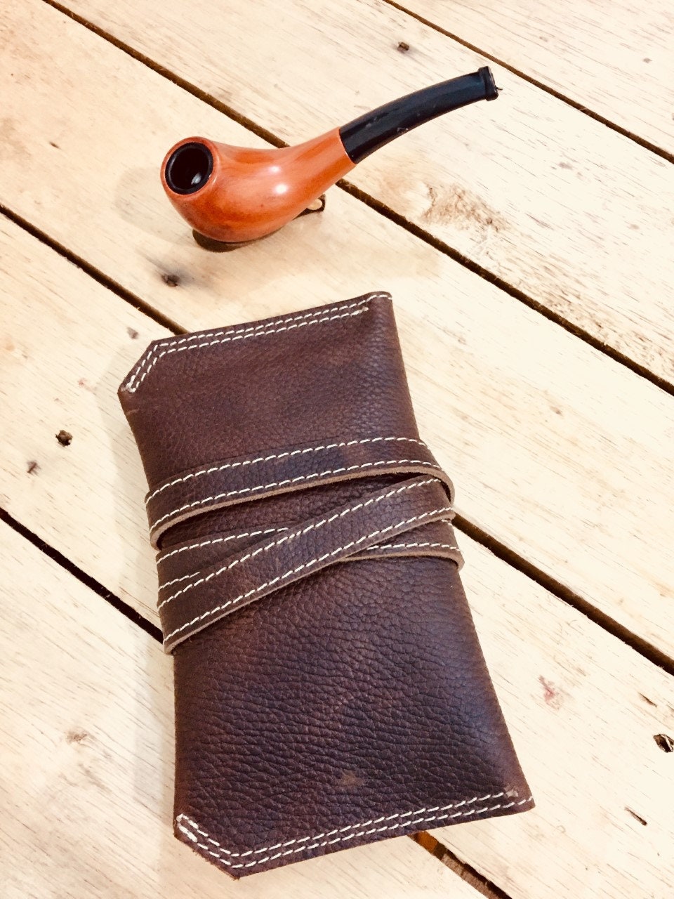 Pipe Pouch, Personalized Natural Genuine Cow Leather Bag, Small Case , Handmade handcrafted, Dimensions 20cmX11cm