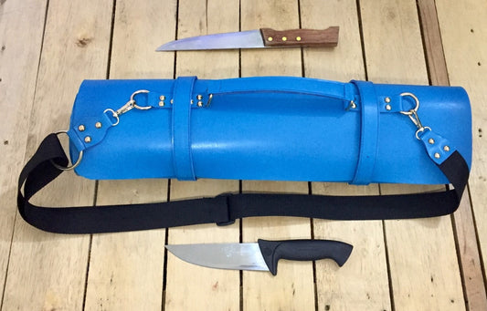 13 Slots hand Crafted Chef bag, Knife Roll , Syntactic PU Leather Chef Bag ,PVC Leather, Hand Made Knives Roll Holder Bag , Leather Blue