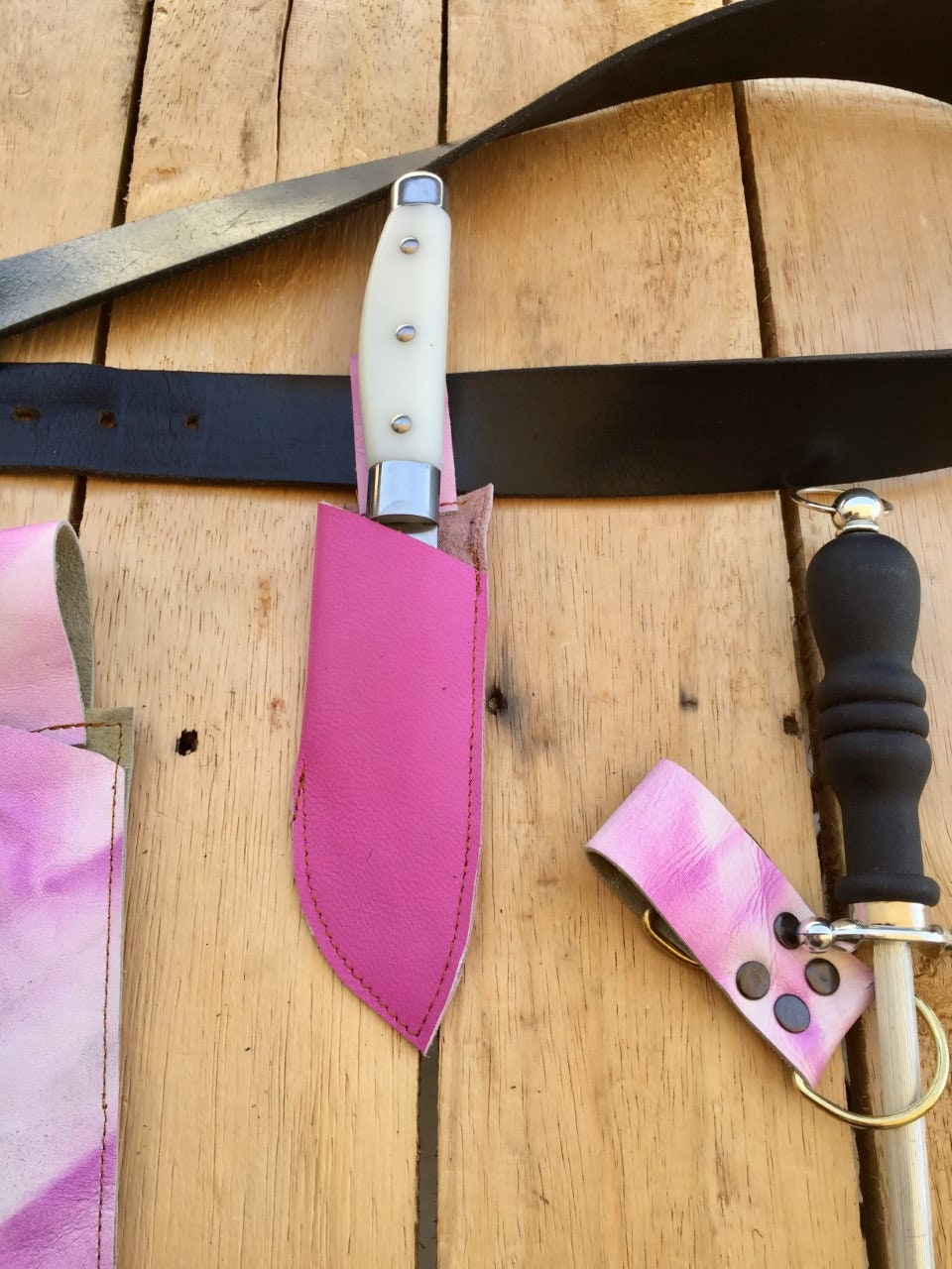 4 Piecs Knives Tools Belt, Modular Leather Chef KnifeSheath, Chefs Leather Supply,Butcher Chef Holster, Rustic BBQ, handMade Without Belt