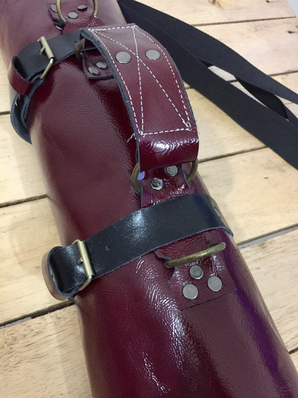 Burgundy 14 Slots knife Roll with long strap HandCrafted, Chefs bag Gift Cow Genuine Leather, Holder kitchen Supply, 48cmX68cm mixed colours