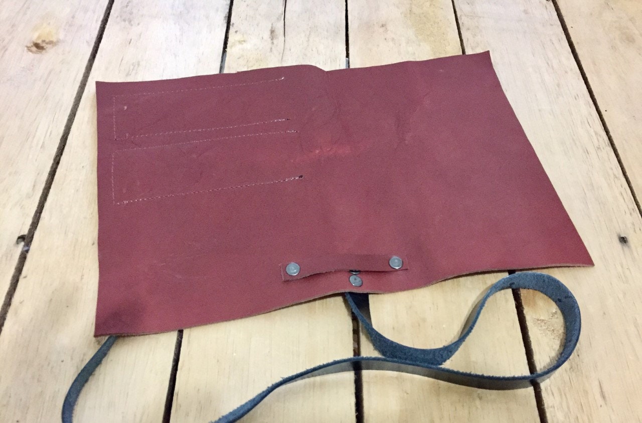 2 Slots knife Roll Hand Crafted, Genuine Leather , kitchen Tools bag, Knives Roll Holder Bag , Chefs Roll,Camel Black colour, Size 22cmX32cm