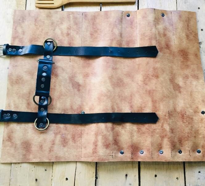 9 Slots knife roll Genuine Leather knives Bag Holder kitchen storage Tools Holder Chef bag with long Strap Brown Tan colour 20inchX15.5inch