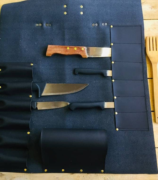 12 Slots, knife roll, synthetic leather , Belt Genuine Leather, 100% Hand made , dark Brown colour tan belt colour