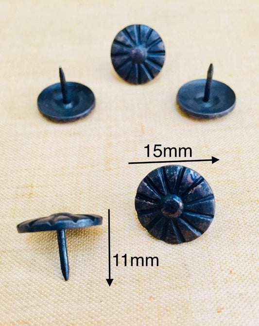 120 Circle Head Decorative, Hand forged wrought Iron, Box Thumb Push Pins,Sofa Door Gate stud, Vintage Upholstery Furniture antique 15mmX11mm