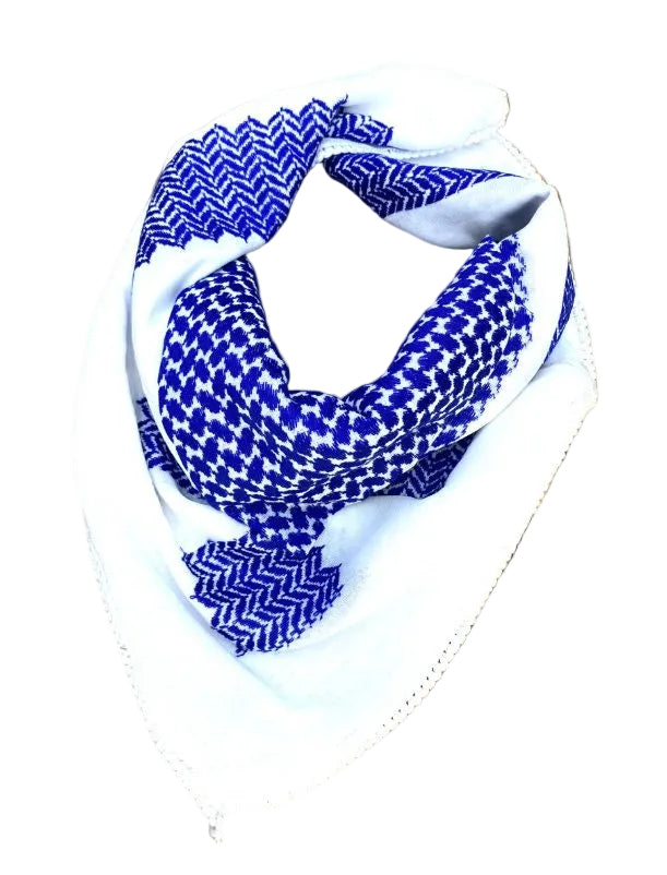 Scotland Palestine Blue Keffyieh Unique Arab Scarf Shemagh, Woven Stitched, face Cover Headwear Windproof Kuffyieh Mask, Vintage Dress Kofya Hatta Blue White
