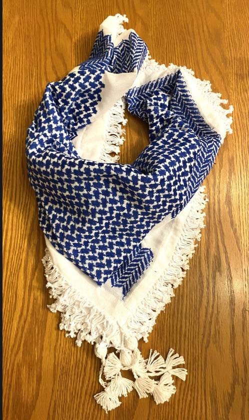 Scotland Palestine Keffyieh Scarf, Woven Stitched NOT Printed Unique Arab Shemagh, face Cover, Headwear FaceMask, Vintage dress Hatta Blue