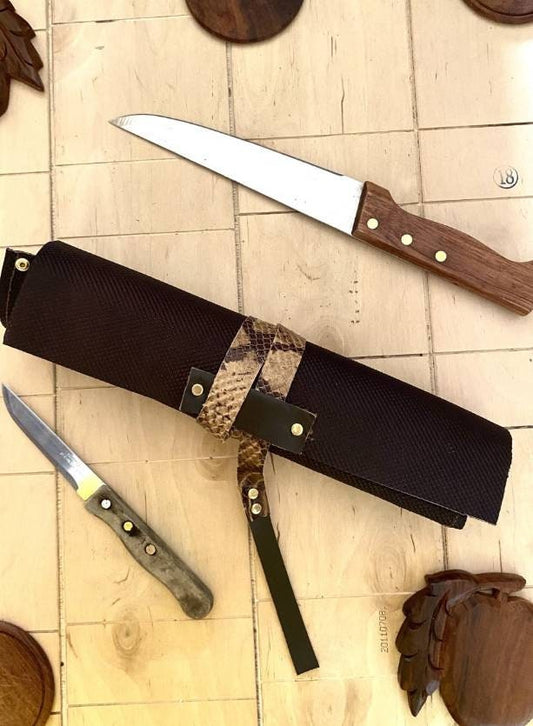 3 Slots Knife Roll, Handmade Chef bag Leather Genuine Leather Belt Knives Roll,Tools Holder Kitchen Supply Marron Colour Size 9.5inchX13inch