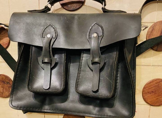 Genuine Leather Laptop Bag, Shoulder Strap Bag Vintage Cross Bag, Travel Bag Handmade Heavy Work Leather Pullup Black 13inchX12inch