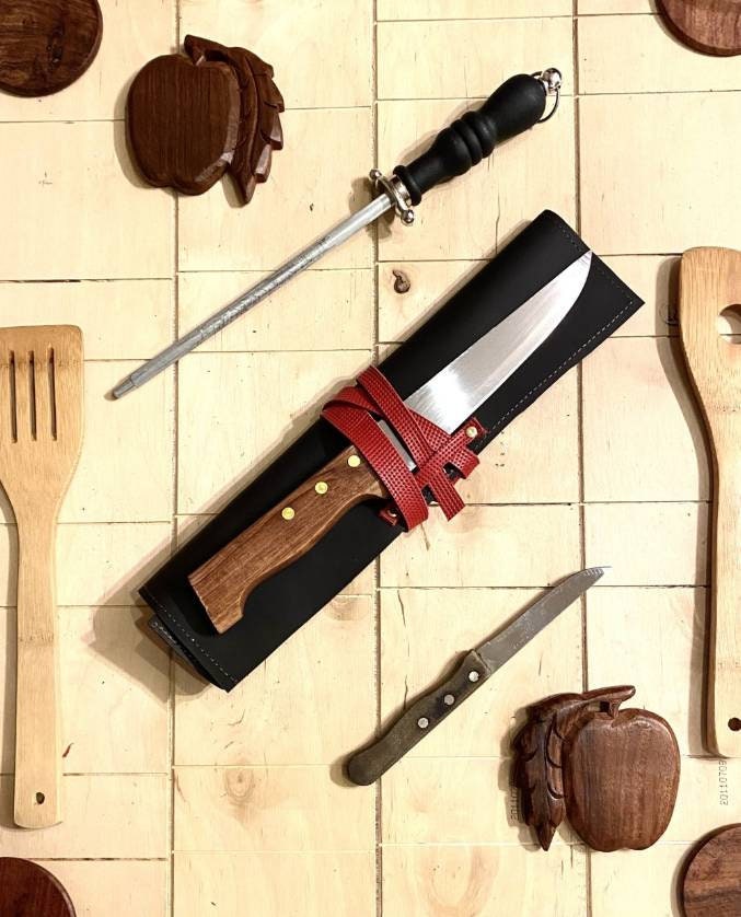 2 Slots Knife Roll, Handmade Chef bag Synthetic Leather, Genuine Leather Belt Knives Roll,Tools Holder Kitchen Supply Size 9.5inch X13inch