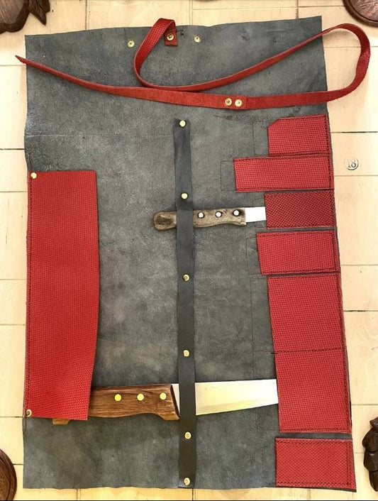 7 Slots Knife Roll, Handmade Chef bag Leather, Genuine Leather Belt Knives Roll,Tools Holder Kitchen Supply Size 9.5inch X13inch