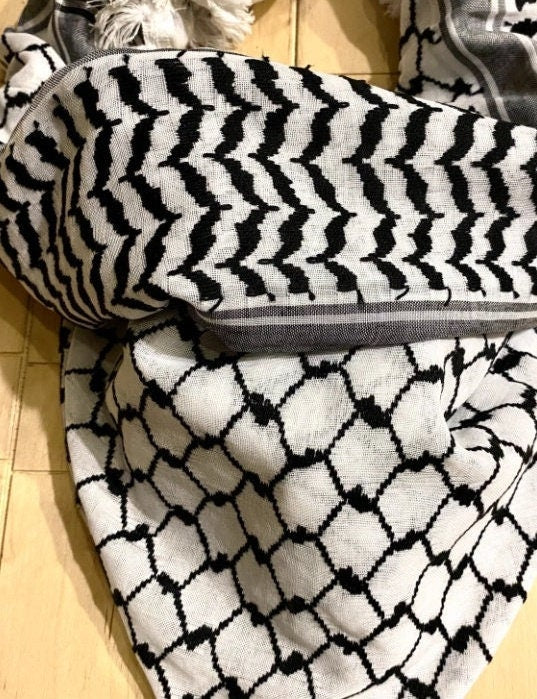 Unique Palestine Scarf, Keffyeih faceCover Headwear, Unique Vintage dress Hatta shemagh kofya Kuffyieh Unisex With tassels, Woven Stitched
