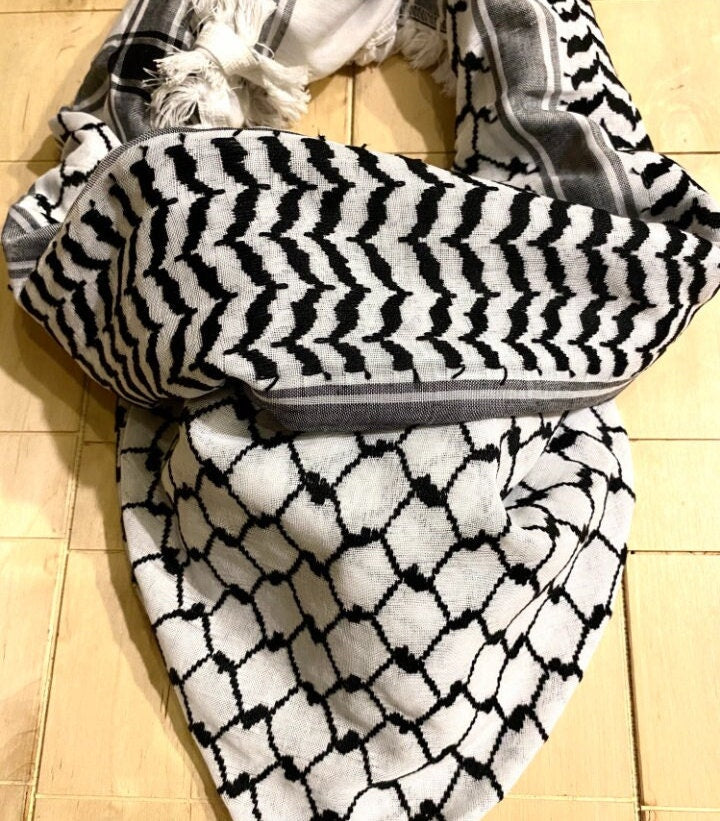 Unique Palestine Scarf, Keffyeih faceCover Headwear, Unique Vintage dress Hatta shemagh kofya Kuffyieh Unisex With tassels, Woven Stitched