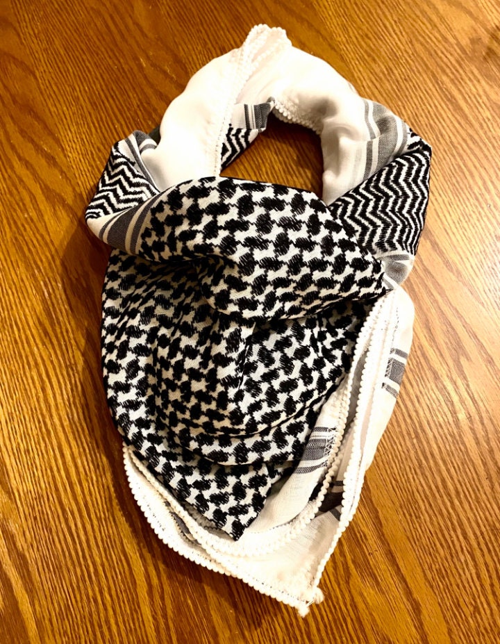 2x Pieces Grey Keffiyeh, Unique Original Palestine Scarf, Woven Stitched NOT Printed, Iraqi Cover Headwear, Vintage dress Hatta Shemagh ,Unisex Kofya