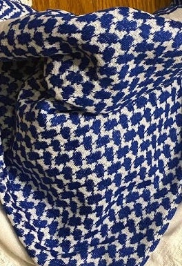 2x Pieces Blue Keffyieh Unique Arab Scarf Shemagh, Woven Stitched, face Cover Headwear Windproof Kuffyieh Mask, Vintage Dress Kofya Hatta Blue White