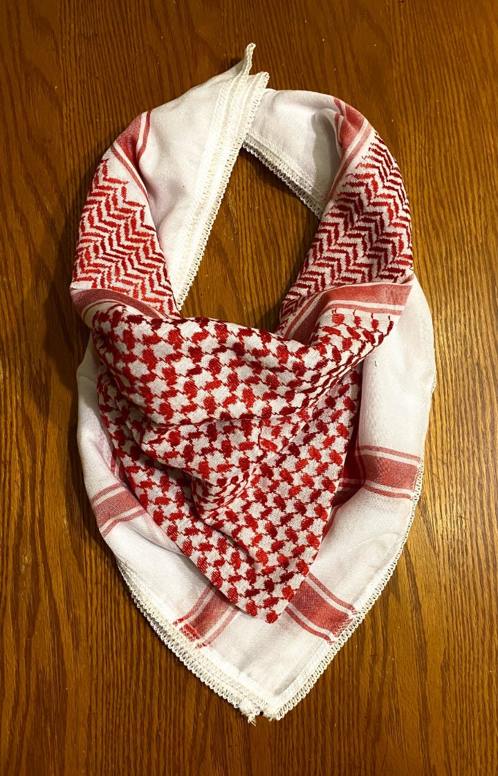 2x Pieces Red Shemagh Kuffyieh Arab Scarf, Vintage Dress, Unique Woven Stitched, Hatta Kofya HandCrafted Scarves Traditional Style Unisex FaceMask