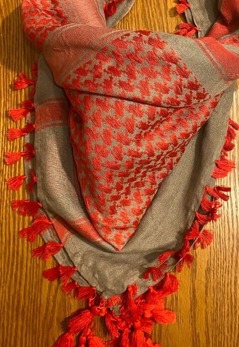 Unique Scarf, Arab Desert Bandana Kofya, Arabian OldStyle Vintage dress, Unique Hatta Kuffyieh Scarf, Mixed Baige Red colors, Keffiyeh Hatta