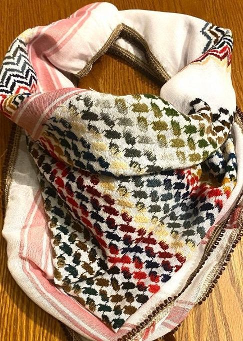 Palestine Rainbow Scarf, Unique Keffiyeh Shemagh, Arab Vintage Dress Hatta Bandana Kofya Handmade Cocktail Colours, Woven Stitch Not Printed