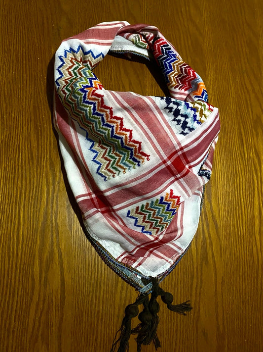 Rainbow Keffiyeh Unique Scarf, Shemagh Arab Palestine Vintage Dress Hatta Bandana Kofya Handmade Cocktail Colours, Woven Stitch Not Printed