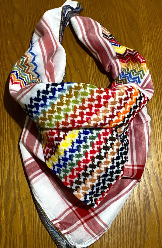 Palestine Rainbow Scarf, Unique Keffiyeh Shemagh, Arab Vintage Dress Hatta Bandana Kofya Handmade Cocktail Colours, Woven Stitch Not Printed