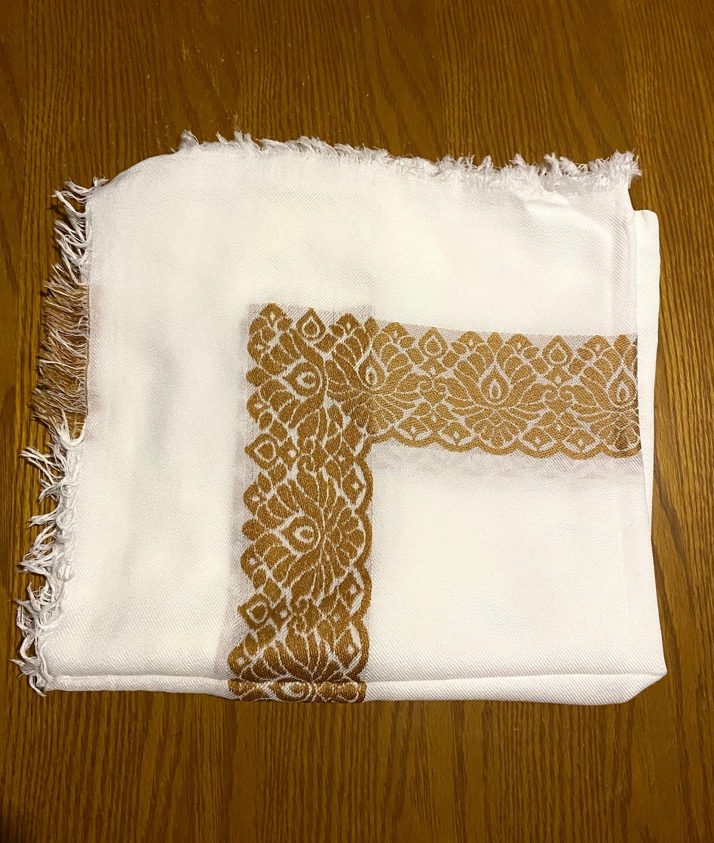 White Unique Scarf, Gold Line Woven Stitched Not Printed, Desert Bandana Kofya, Arab Tradition OldStyle Vintage dress, Hatta Shemagh Keffiye