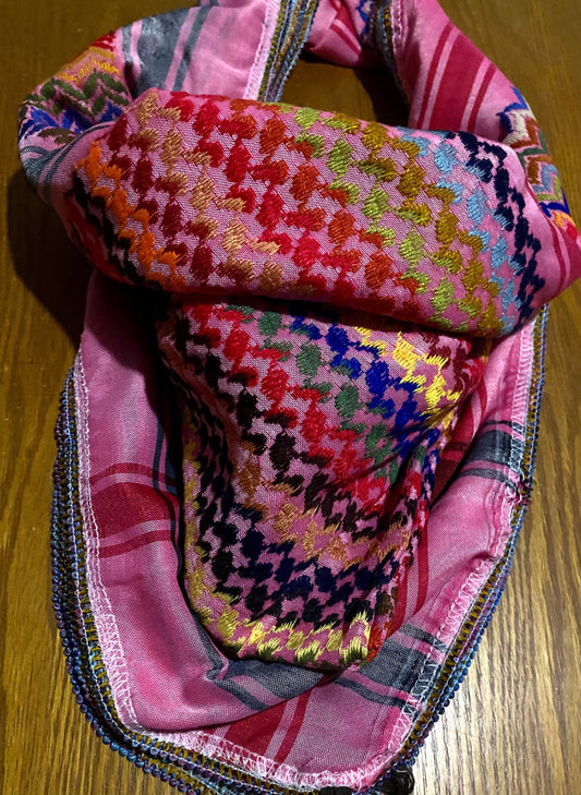 Keffiyeh Palestine Scarfs, Unique Arab Desert Bandana face Cover, Windproof Mask, Vintage dress Hatta Shemagh mixed Pinky cocktail colours