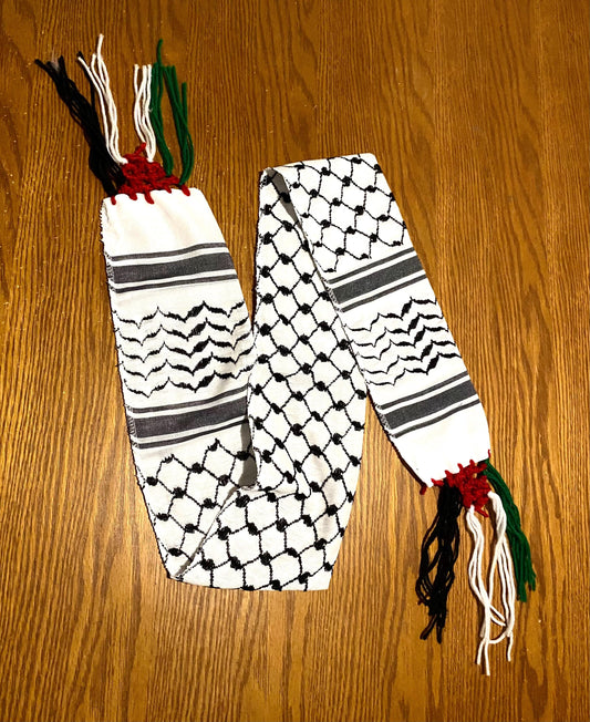 Palestine Kuffiyeh Flag Scarf, Keffiyeh Arabian Arafat Hatta design, Student Graduation, Tie kofyah Scarves Parties, Bandana 52inchX4.2inch (Copy)