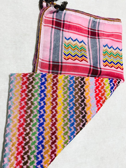Pink Rainbow Keffiyeh Palestine Scarf, Unique Arab Desert Bandana face Cover, Headwear Head wrap Mask, Vintage dress Hatta, Mixed Cocktail