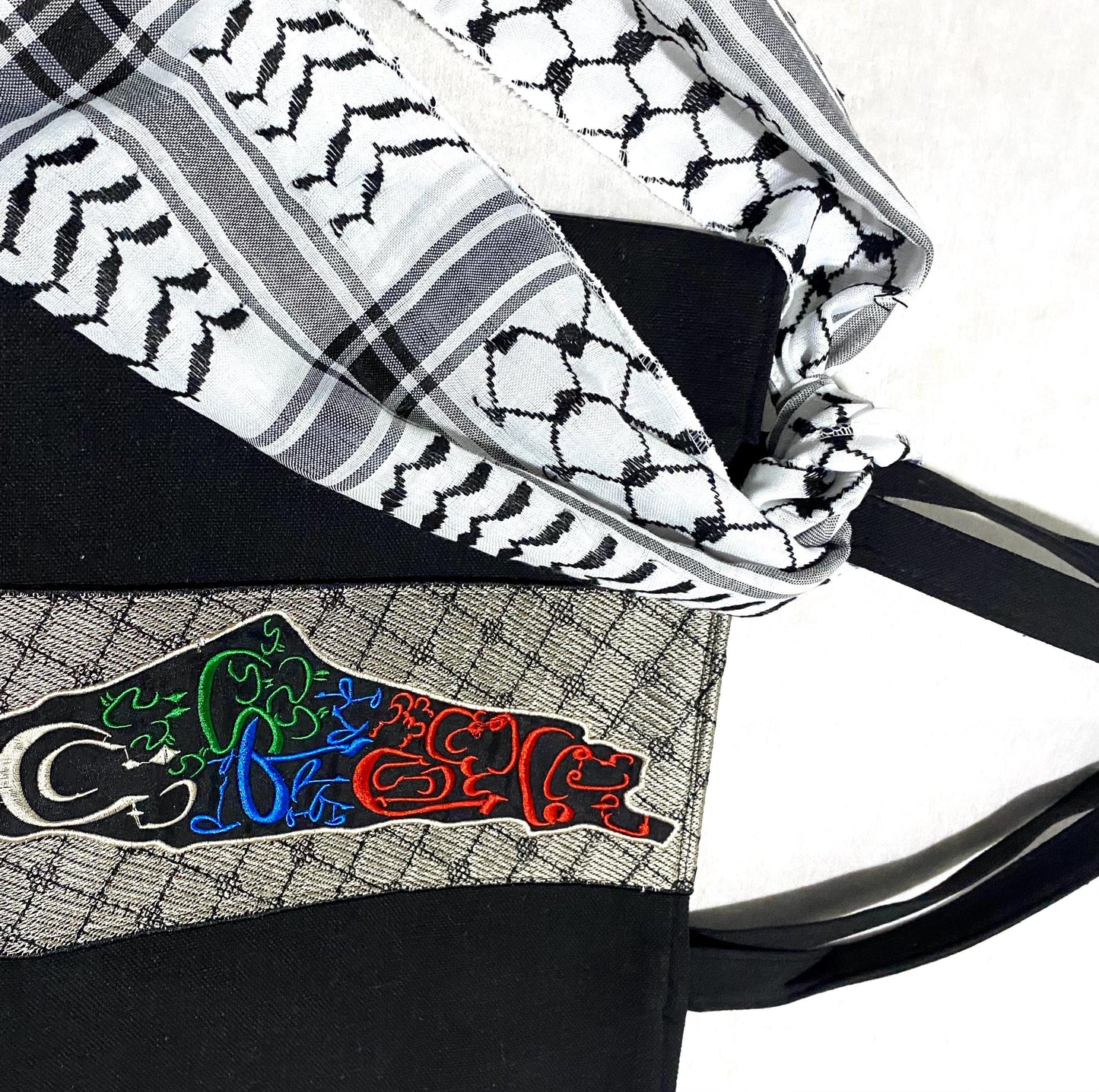 Palestine Map Canvas Tote Bag, Keffiyeh Scarf, Shoulder Bag, Vintage Unique Handmade Heavy Work multi-function Zipper Bag