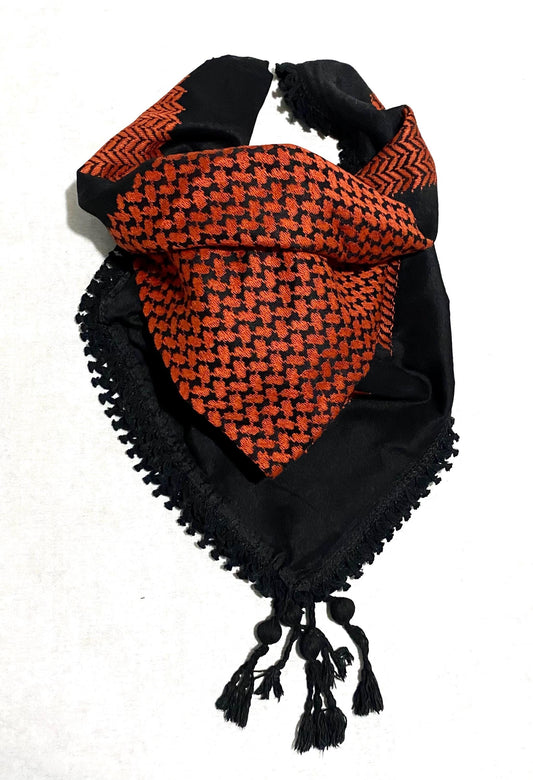 Orange Keffiyeh Scarf, Desert Bandana face Cover, Sahara Arabian Palestine Headwear, Vintage dress Hatta Shemagh Kuffyieh Mixed 2 Colours