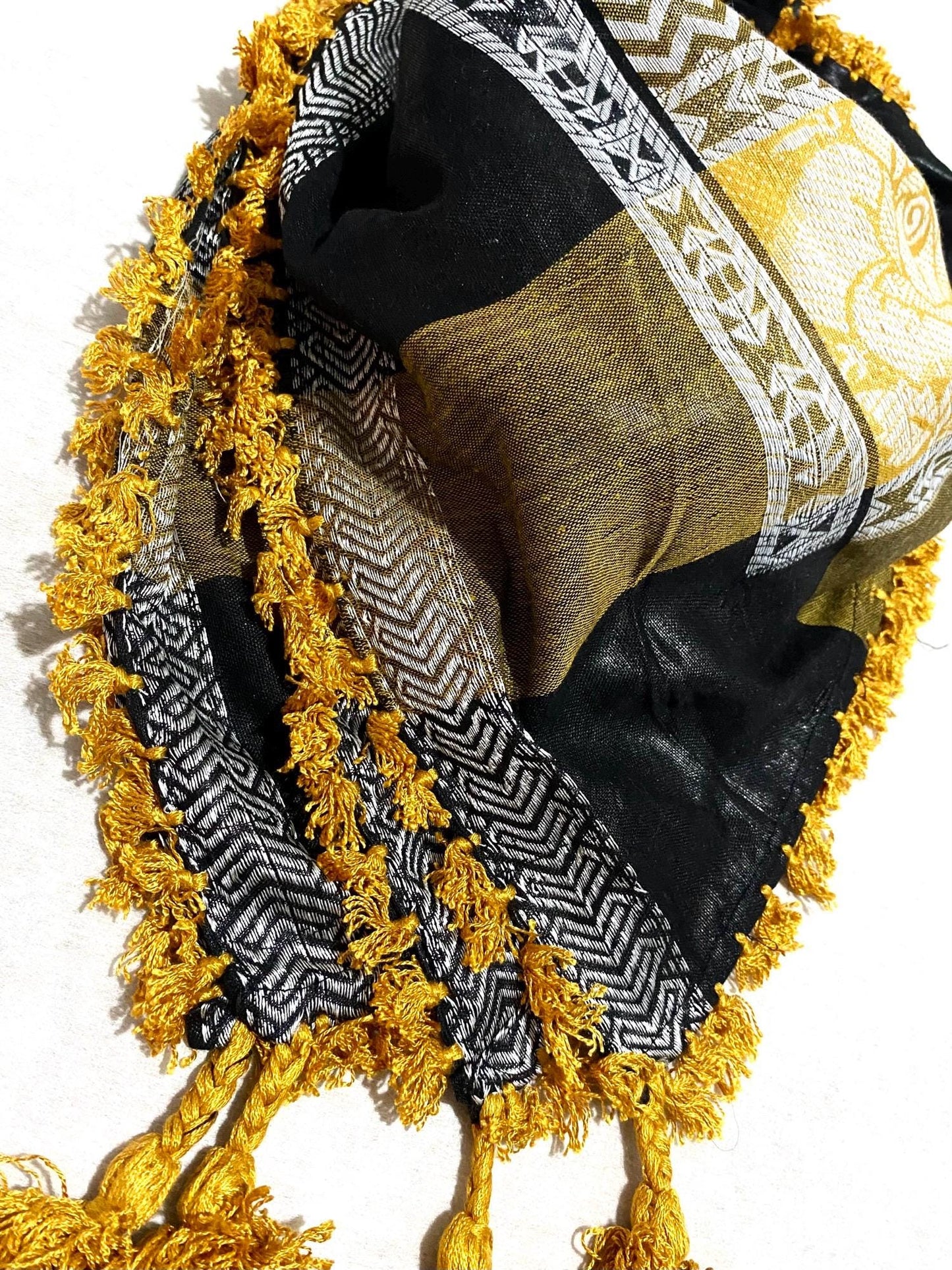 Arabic Scarf Desert Bandana OldStyle Vintage dress,Unique Palestine Hatta Shemagh Shawl HiQuality Kuffyieh Mixed Colours Yellow Silver Black