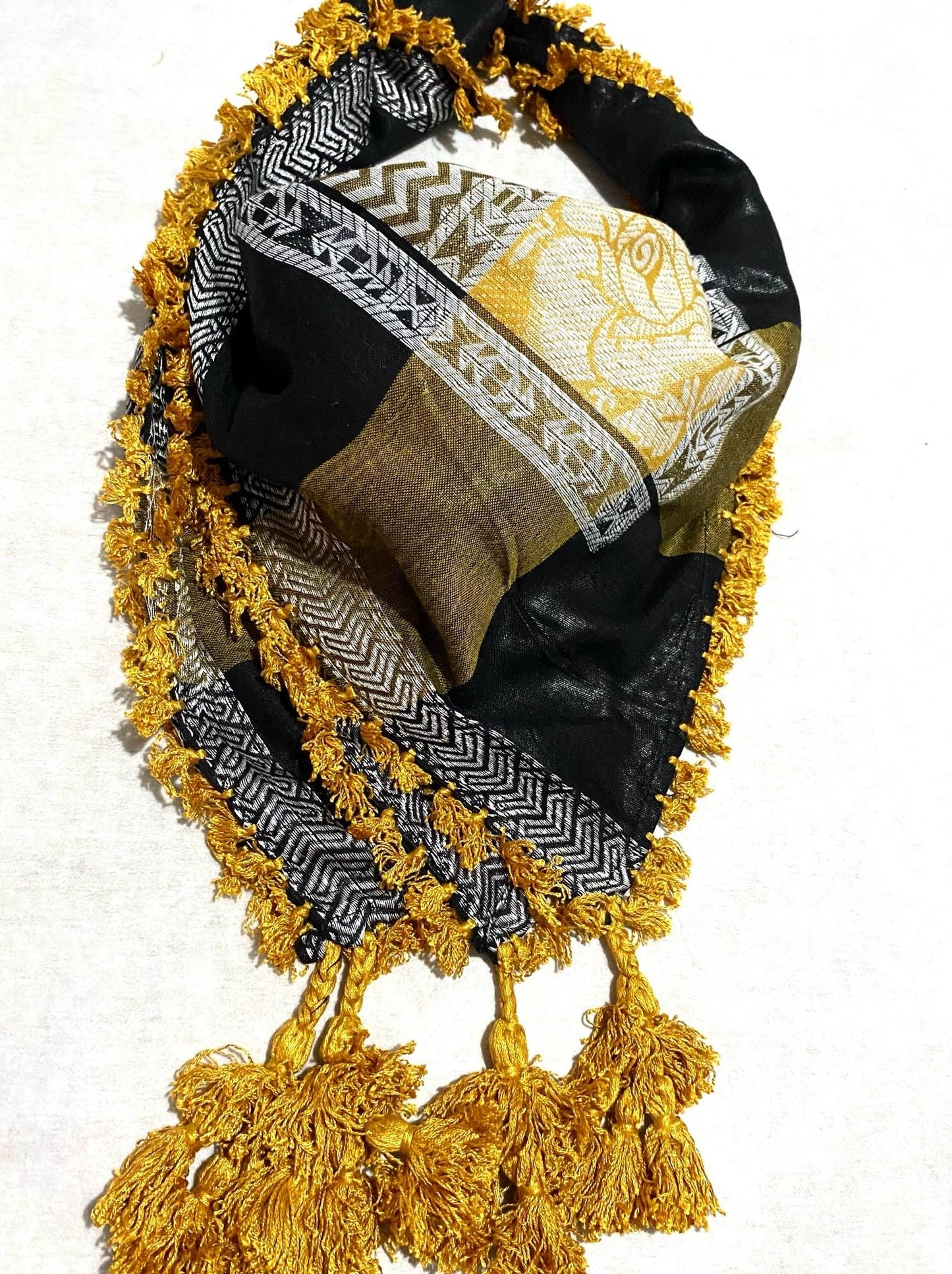 Arabic Scarf Desert Bandana OldStyle Vintage dress,Unique Palestine Hatta Shemagh Shawl HiQuality Kuffyieh Mixed Colours Yellow Silver Black