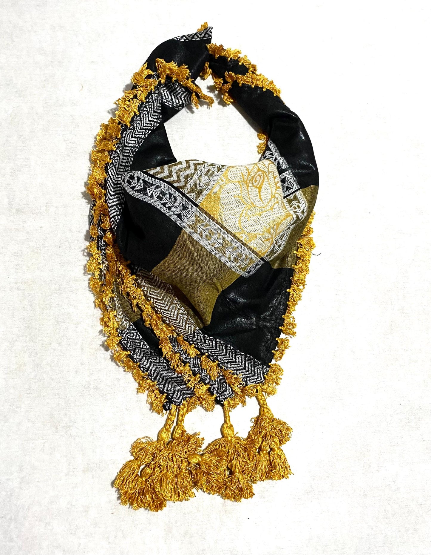 Arabic Scarf Desert Bandana OldStyle Vintage dress,Unique Palestine Hatta Shemagh Shawl HiQuality Kuffyieh Mixed Colours Yellow Silver Black