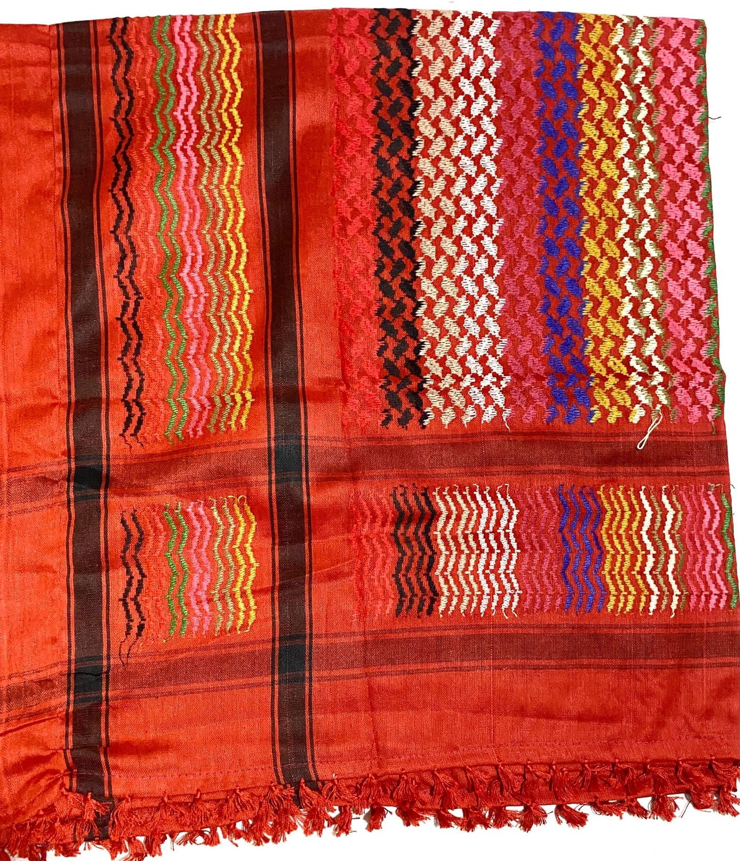Red Rainbow Unique Palestine Scarf, Sahara Bandana Kofya, Arab Desert Keffiyeh OldStyle Vintage dress Hatta Headwear Mixed Cocktails Colours