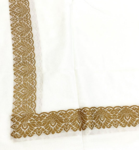 White Unique Scarf, Gold Line Woven Stitched Not Printed, Desert Bandana Kofya, Arab Tradition OldStyle Vintage dress, Hatta Shemagh Keffiye