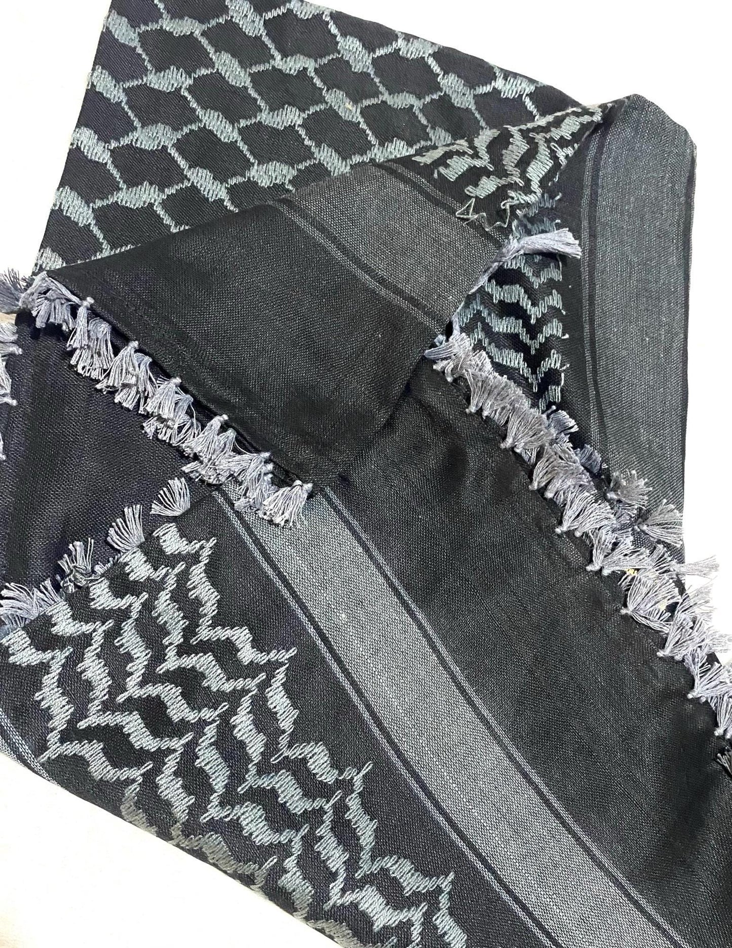 Unique Arab Scarf, Woven Stitched, NOT Printed, Keffyeih Cover Headwear,Vintage dress Hatta Shemagh Kuffyieh,Unisex Mask, mixed Black Grey