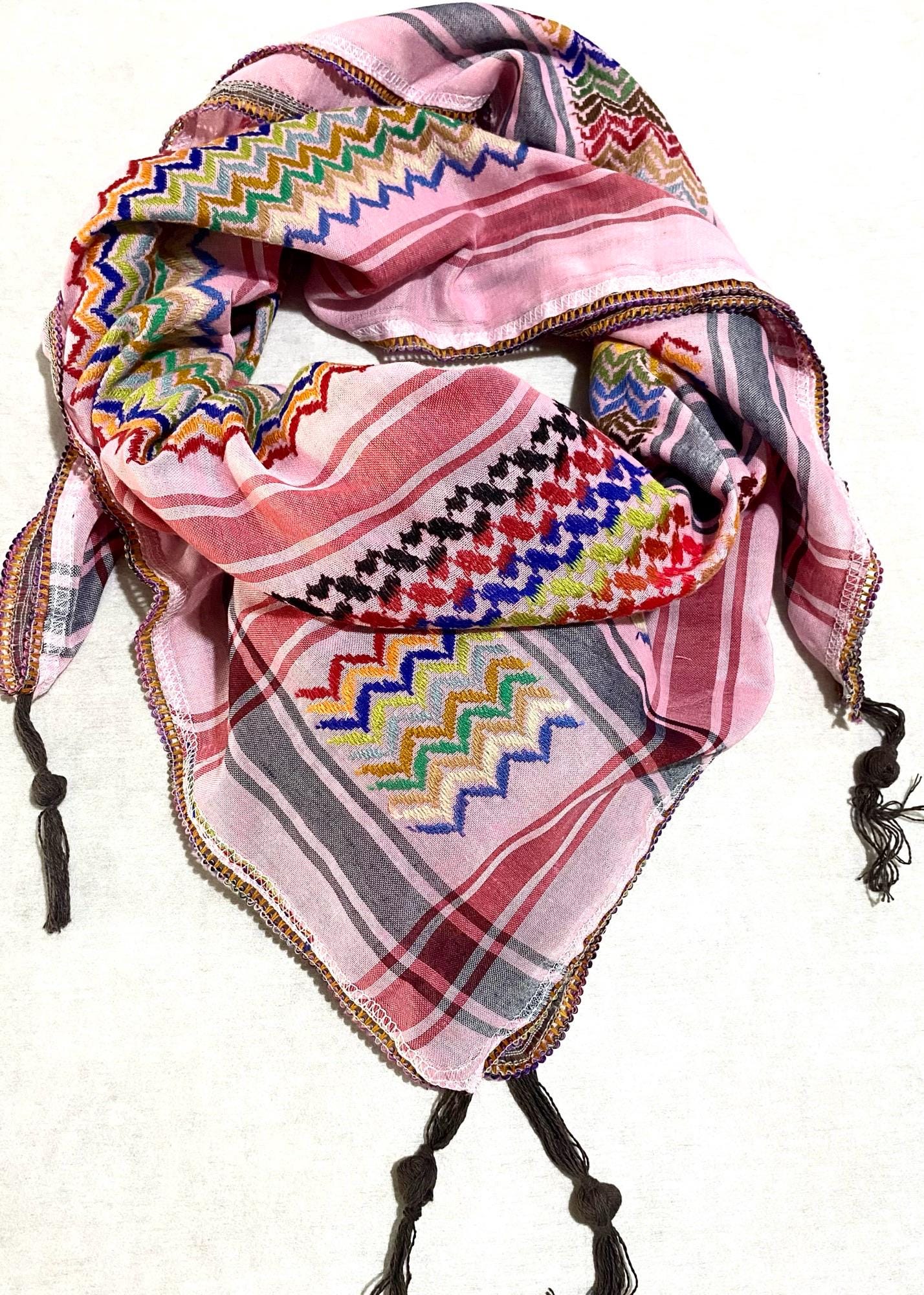 Pink Rainbow Keffiyeh Palestine Scarf, Unique Arab Desert Bandana face Cover, Headwear Head wrap Mask, Vintage dress Hatta, Mixed Cocktail