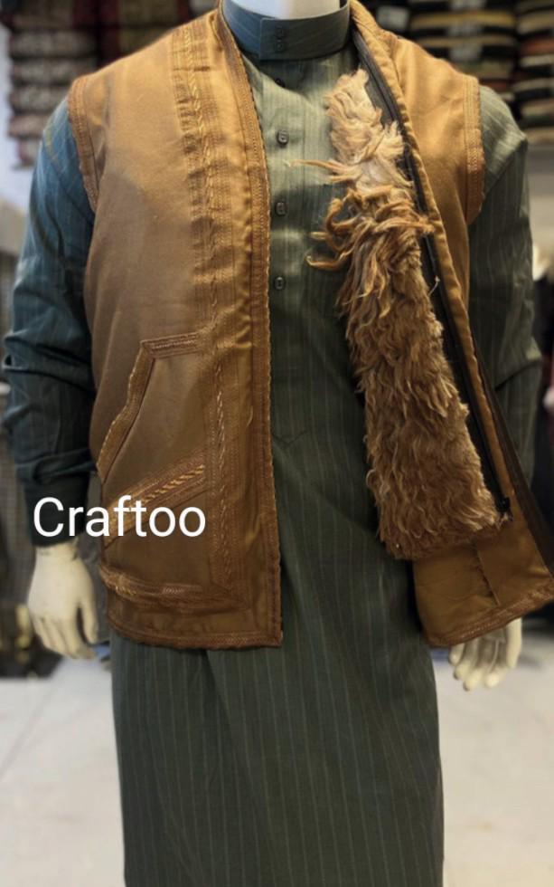 Vest Genuine Leather Farwa Winter Bisht Coat, Unique Natural Fur, Arab Style Warm Heavy, Unisex Clothing, Vintage Traditional Western, Brown
