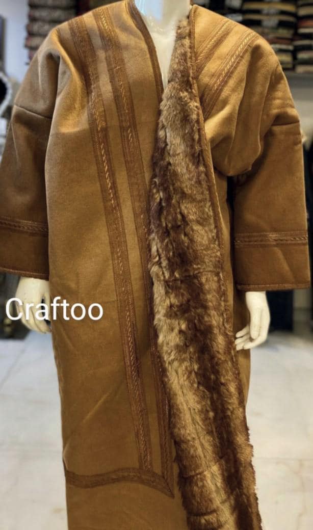 Fur Farwa Winter Coat Unique Arab Style, Warm and Heavy, Bisht Unisex Clothing, Vintage Traditional Western Dress, Baige Brown ALBAIK